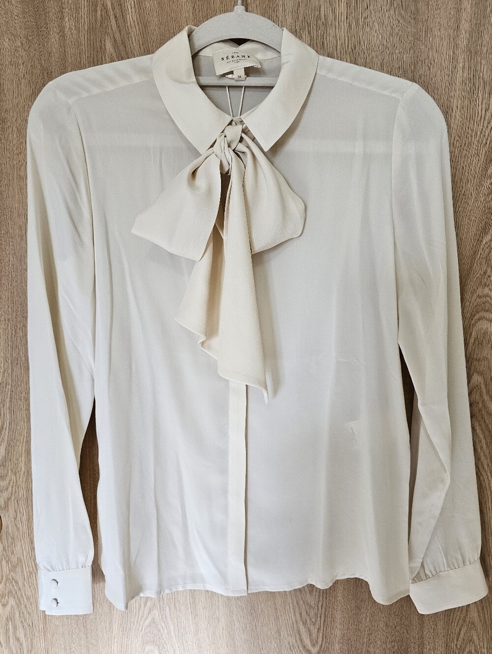 NWT Sezane 100% Silk Cream Ivory Blouse Top Removable Neck Tie Size 34 S XS - Picture 5 of 12